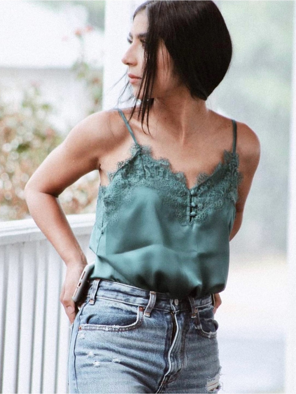 Abercrombie & Fitch Satin Lace Trim Cami Large